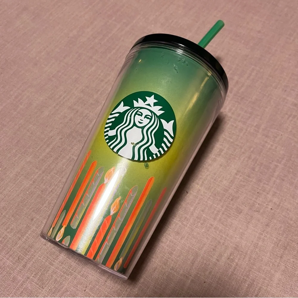 2021 Starbucks 16 oz Birthday Candle Acrylic Cold Drink Cup With Straw